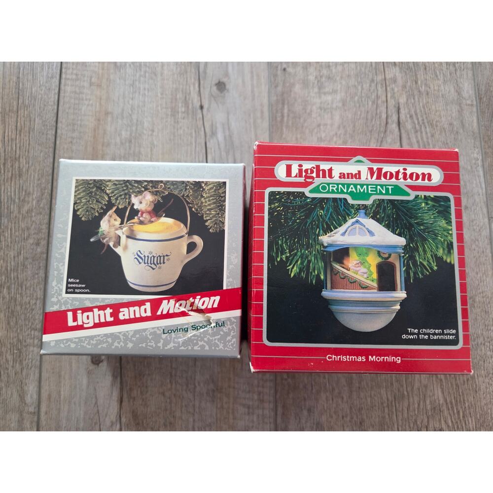 Hallmark Magic Light & Motion Ornaments Lot -Christmas Morning & Loving Spoonful